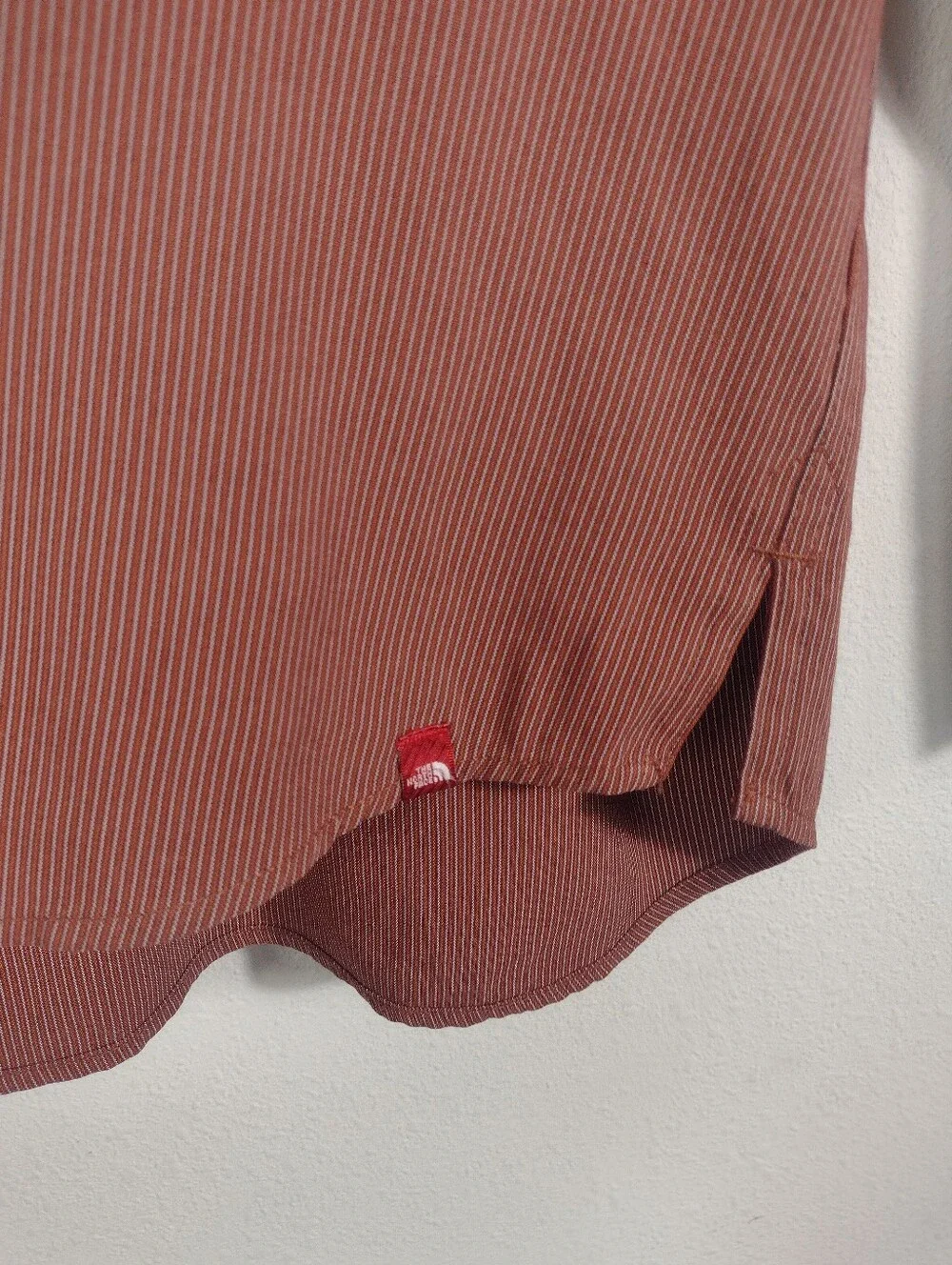The North Face Striped Modal Button Up Zip Pocket Roll Tab Sleeve Hiking Shirt